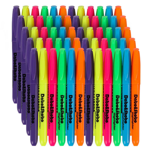 Dabo&Shobo Highlighters, 60 Bulk Pack, Assorted Colors, Chisel Tip, Quick Drying for Highlighting