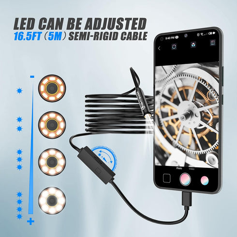 Lightswim 1920P 8 (16.5 FT/5M) Endoscope Snake Inspection Camera, Type C Borescope, Scope Camera with LED Lights