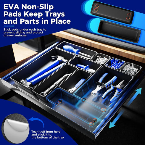 ALIKZO 70 Set, 5 PCS Tool Box Organizer Tray & Desk Drawer Organizer Size Interlocking Bins for Garage Tool Storage