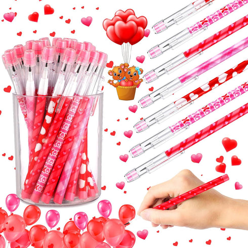 Valentine's Day Pencils, Plastic Party Favors for Kids, Bulk Heart Pencils for Classroom Rewards (48 Pieces)