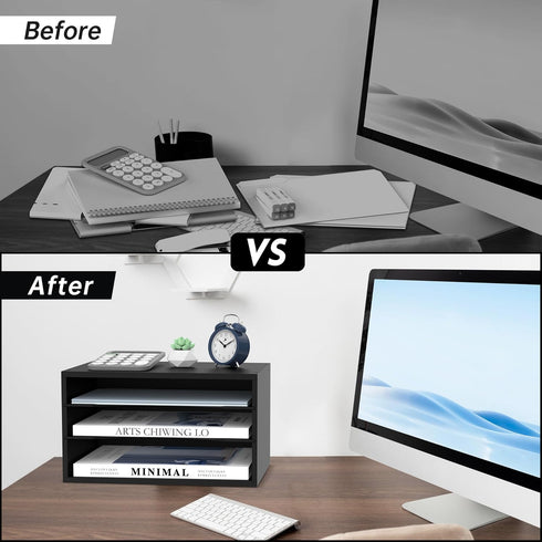 SUPEASY Wood Desk Organizer, 3 Tier Paper File Organizer, Wooden Desktop Mail Sorter for Office, School, Home
