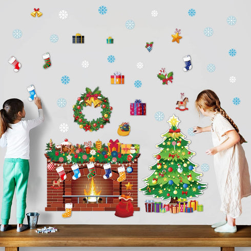 Christmas Bulletin Board Xmas Classroom Decoration - Christmas Tree Cutouts, Fireplace Poster, Winter Holiday Decor