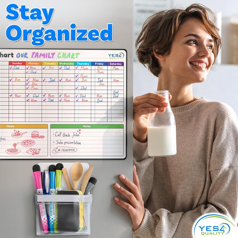 YES4QUALITY Magnetic Pen Holder for Refrigerator, Strong Magnetic Back, Dry Erase Marker Holder, Clear & White Pencil