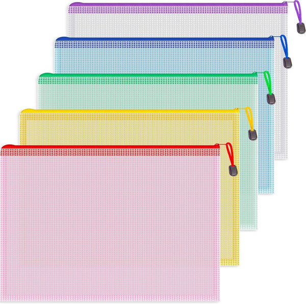 Koogel 5PCS Mesh Zipper Pouches, Waterproof Zipper File Bags for A4 Paper, Travel, Office, School, Cosmetics