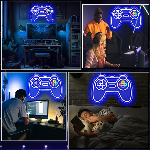 Gamer Neon Sign for Teen Boys Girls Gift Blue Gamepad Shaped LED Light Hangings Cool Gaming Light up Sign Decoration