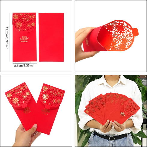 Honbay 10PCS Chinese Red Envelopes Lucky HongBao Money Pockets, 17.7x8.5cm/6.97x3.35inch - Congratulations and Prosperity (Blessing) by Honbay