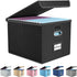 Huolewa Large Portable File Organizer Box, Black Linen Document Storage Box with Lid, Collapsible for Office/Home