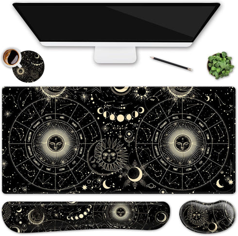 Keyboard Mouse Pad Set, Large Gaming Mouse Pad + Keyboard Wrist Rest + Coaster Set, 4Pcs Ergonomic XXL Desk Pad for
