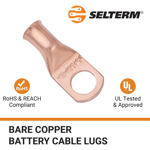SELTERM 10pcs 4 AWG - 3/8" Stud Battery Lugs, Heavy Duty Wire Lugs, Ring Terminals, Electrical Connectors