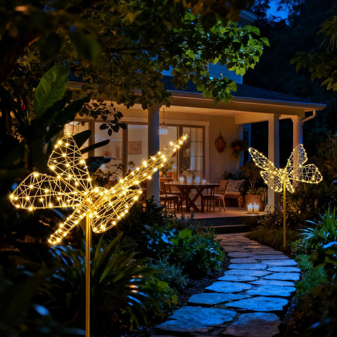 240LED, Flacchi Solar Garden Lights Outdoo Waterproofr - Butterfly Decor with Solar Powered Iron Easy to Install