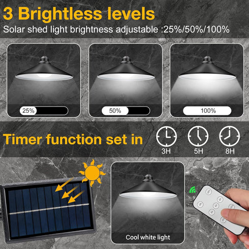 3 3 pearlstar Solar Shed Light Brightness Modes & Timing Modes Hanging Lights Solar Pendant Lights Waterproof Outdoor