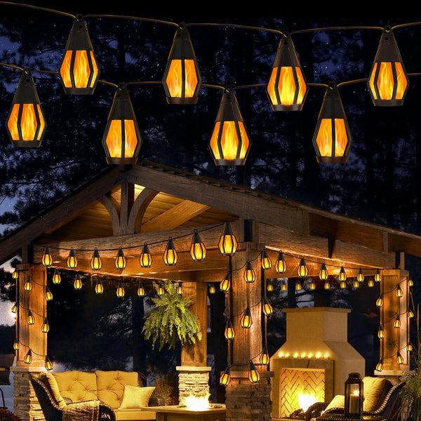 Jnaurb Solar String Lights for Outside, 21Ft Patio Lights with 10 Flickering