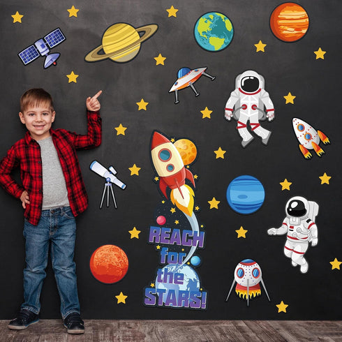 Marspark 42 Pcs Outer Space Bulletin Board Decoration Set, Solar System Astronaut Classroom Decor for School Chalkboard