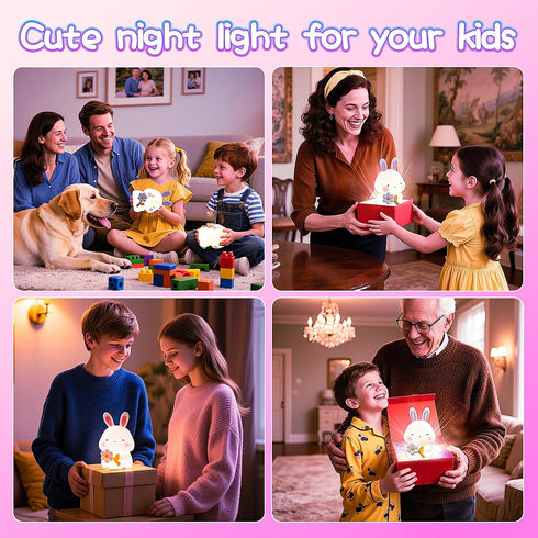 7 3 Dimmable 1200mAh Cute Bunny Night Light for Kids, Colors Squishy Silicone Touch Lamps, Level Rabbit Nursery