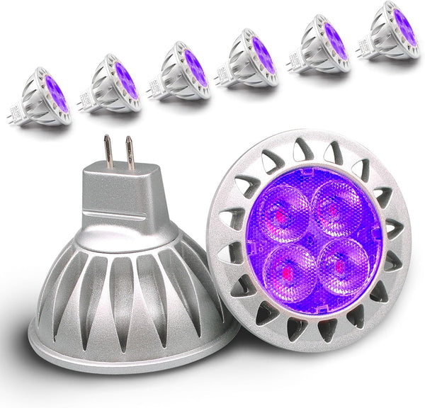 ALIDE 6 Pack Purple MR16 GU5.3 LED Bulbs, 5W, 20W 35W 50W Halogen Equivalent, 12V Low Voltage for Halloween