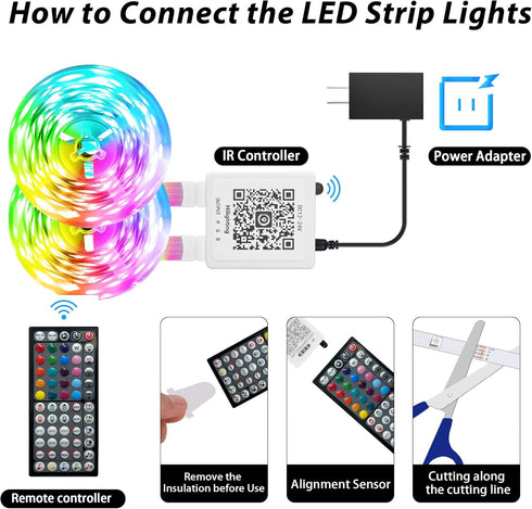 Ledagic 150ft (2 75FT) LED Strip Lights * for Bedroom - Music Sync Color Changing With Remote and App Control - RGB