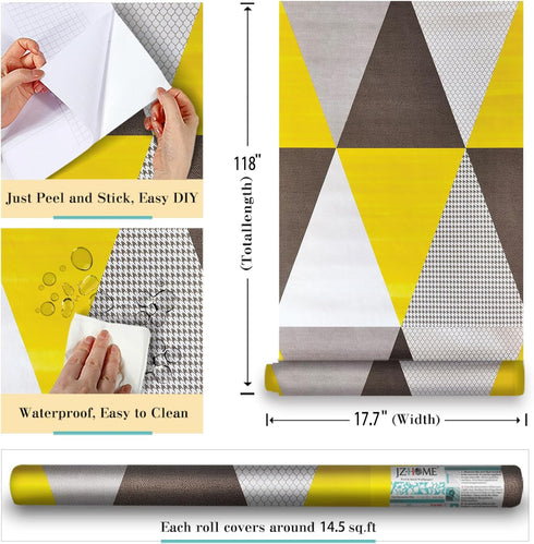 8630 Geometric Triangle Peel and Stick Wallpaper Yellow/Gray, Removable Self-Adhesive Contact Paper for Home Decor