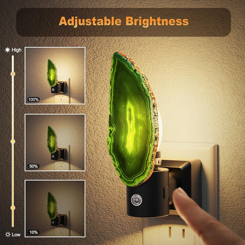 2 Pack Dimmable JandCase Night Lights Plug into Wall, Agate Night Light, Night Light Aesthetic Crystal, Dusk to Dawn