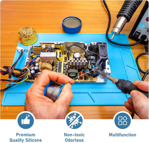XOOL Blue Magnetic Silicone Work Mat - Heat Resistant Soldering Mat with Scale Ruler and Screw Position, 13.8''×9.8''