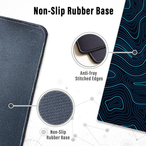 Ovenbird Gaming Mouse Pad, Topographic Map Blue, Extended XL with Anti-Slip Base, 31.5 x 11.8 in, Cool Large Mouse Pad