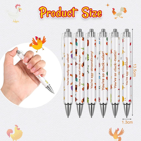 Sayglossy 24 Pcs Funny Chicken Pens Lovely Retractable Gel Pens Novelty Animal Black Ink Rollerball for School Office