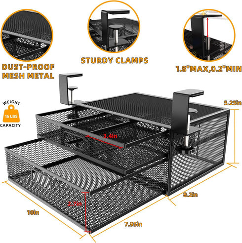 Under Desk Drawer Organizer, No Drilling Metal Storage Drawer for Home and Office (13 Inch)