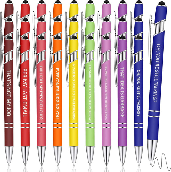Snarky Office Pens, Funny Insulting Ballpoint Pens, Macaron Touch Stylus Pens, Black Ink, 30 Pcs