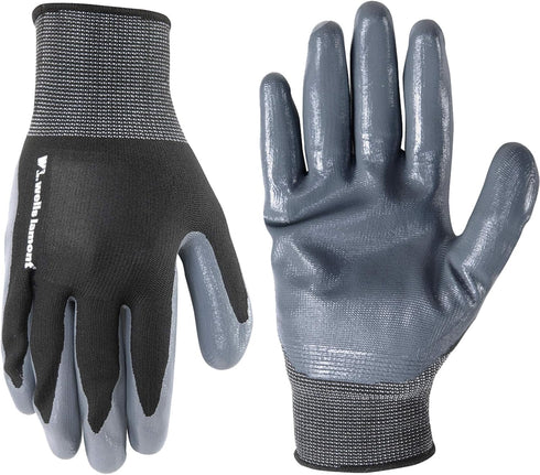 Wells Lamont Men's Coated Grip Work Gloves, Medium, Nitrile Coating, Black (546M)