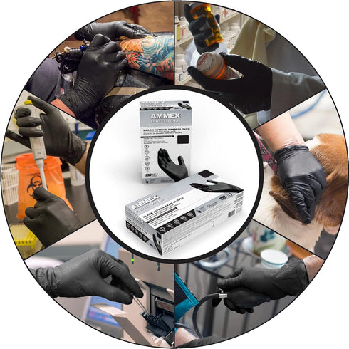 AMMEX Black Nitrile Exam Gloves, Size Small, Box of 100, 3 Mil, Latex Free, Powder Free