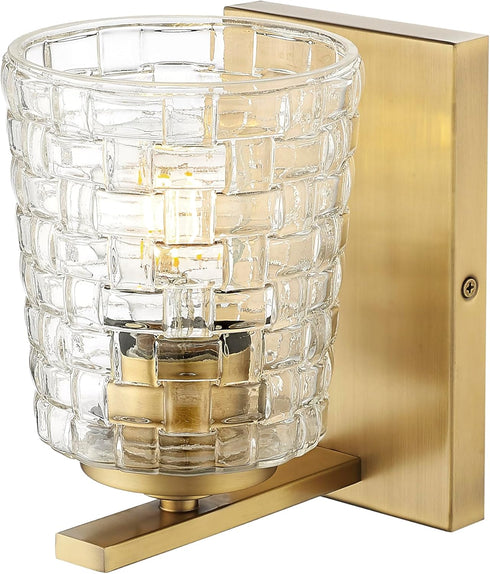 ML 22101-VB 1 Lighting | Saben Collection | | Indoor Light Wall Sconce in Vintage Brass with Clear Woven Lattice Glass