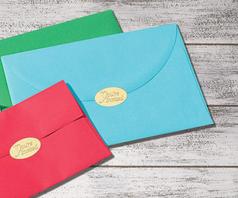 PaperDirect Gold You're Invited Embossed Oval Foil Seals - 30 Count