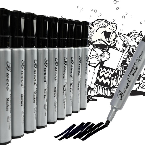 Permanent Markers, 80 Count Black Permanent Markers, Chisel tip, Waterproof &Fade Resistant, Quick Drying, Office Supplies for School, Office, Home by Buecs