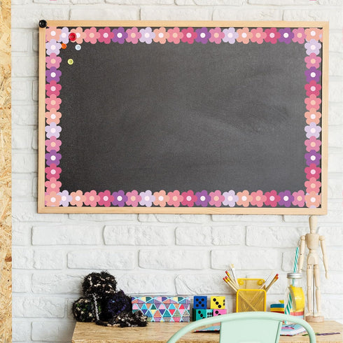 Whaline 32.8ft Preppy Hippie Flower Bulletin Board Borders - Y2K Pink Purple Die-Cut Trim for School Decor