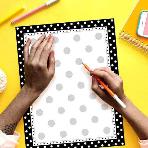 Barker Creek Designer Computer Paper, Black And White Dots, 8.5” x 11”, Decorative Printer Paper, 50 Sheets per Pkg