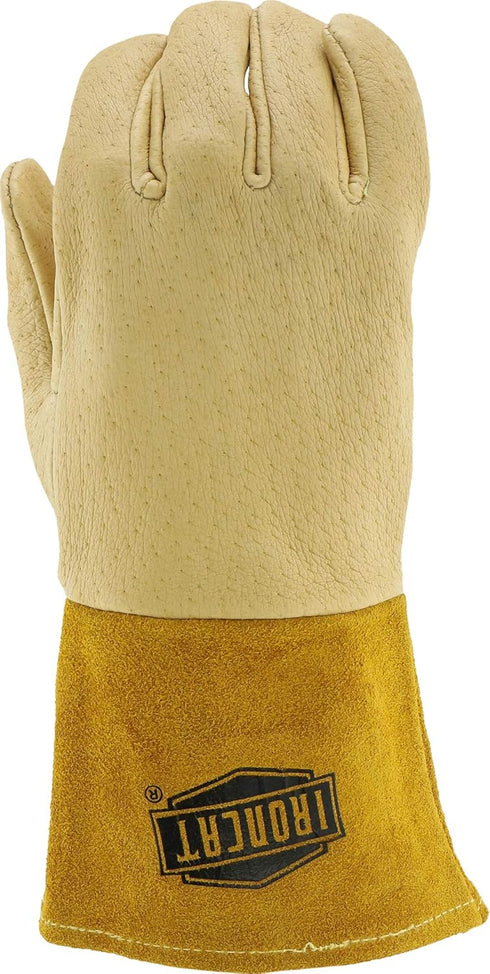 IRONCAT 6021 Pigskin MIG Welding Gloves Medium, Natural, Insulated Top Grain, Kevlar Construction, Straight Thumb