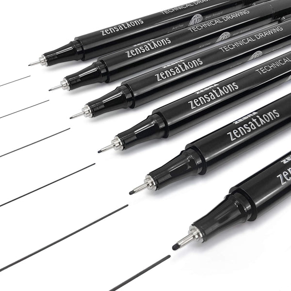 Zebra Zensations Technical Drawing Fineliner Pens - Full Set of 6 Grades, Black Ink