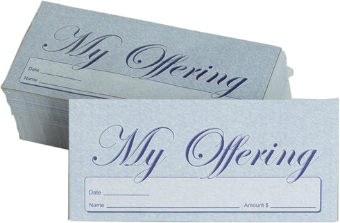 My Offering - Church Tithe/Donation Envelopes, Blue, Easy-open Tab, Fits Bills & Checks, Choose Quantity