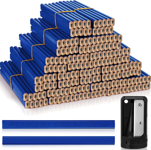Honoson 202 Pcs Carpenter Pencil Set, 200 Pcs Flat Construction Pencils with Ruler, 2 Pcs Sharpener for Woodworking