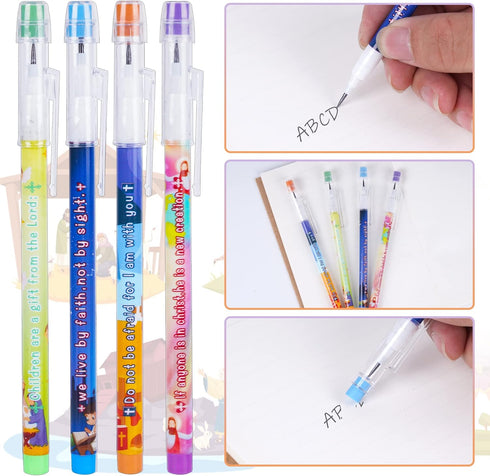Kolewo4ever 48pcs HB Bible Verses Pencils - Multicolor Non-Sharpening Stackable Pencils for Sunday School Gifts