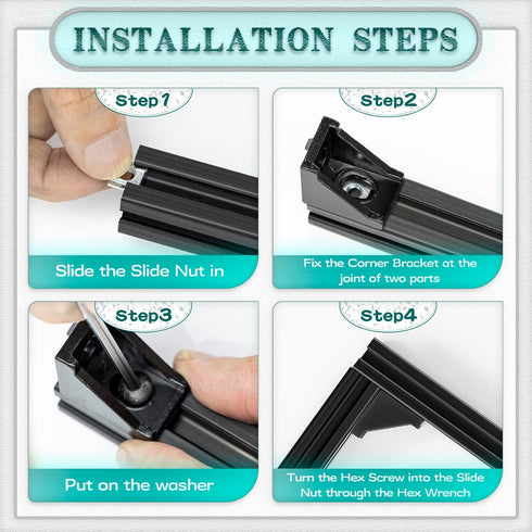 30 Set Black 2020 Series Aluminum Extrusion Profile Connector, Includes 1 Wrench, 30 Corner Brackets, 60 T-Slot Nuts &
