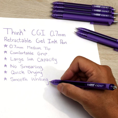 THINK2MASTER 24 Pens - Purple Ink, 0.7mm CGI Retractable Gel Pens, Medium Point Rollerball with Quick Drying Ink