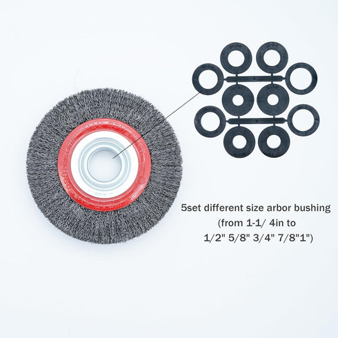 6inch 8inch 2pcs Bench Wire Wheel Brush Set with Crimped Steel Wire and 5 Spacer Arbors for Grinder