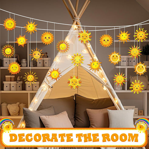 gisgfim 60 Pcs Sunshine Decorations, Sun Cutouts, 12 Designs for Summer Bulletin Board Decoration and Sunshine Party