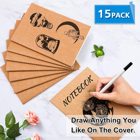 feela 15 Pack A5 Kraft Notebooks, 60 Lined Blank Pages, Soft Cover Travel Journal for Women Girls Students