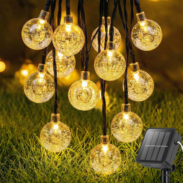 Metaku Solar String Lights for Outside, 20FT 30 LED Crystal Globe String