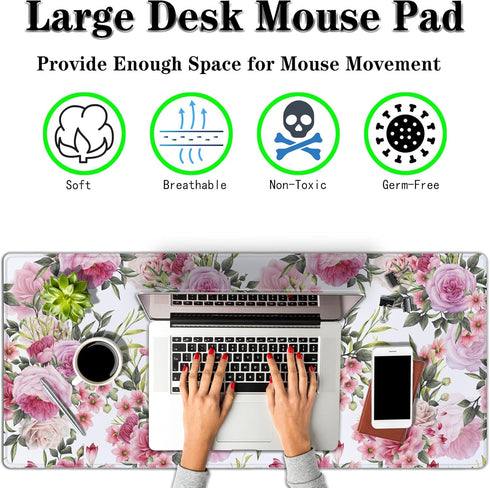 Keyboard Mouse Pad Pink Desk Mat for Women Extra Large Mouse Pads Office Accessories Gaming Mousepad Cool Mouse Pad Non-Slip Rubber Base 35.4" X 15.7" for Game Office, Roses Wreath by Samgula