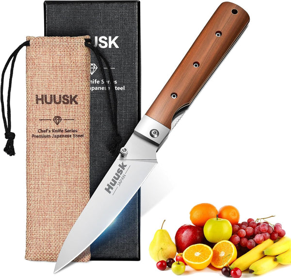 Huusk Folding Fruit Knife, Japanese Pocket Paring Knife with 440C Stainless Steel Ultra Sharp Blade