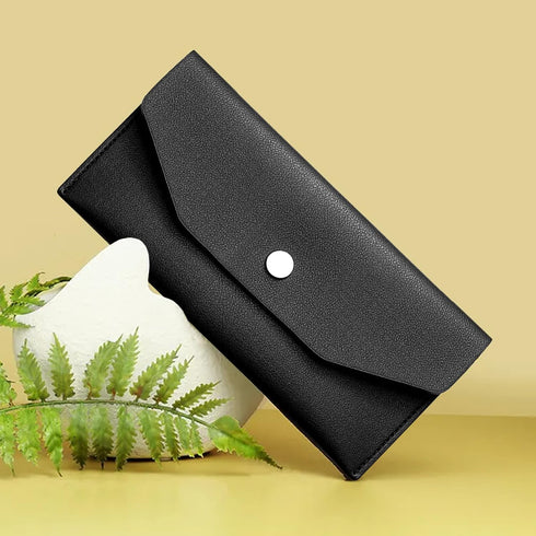 Budget Binder Cash Envelopes Wallet, Reusable Pu Leather Money Organizer for Cash and Bank Card, Black