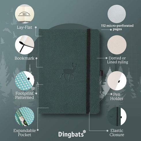 Dingbats A5 Wildlife Dotted Notebook Journal - Premium Vegan Leather Softcover for Women & Men, Note Taking