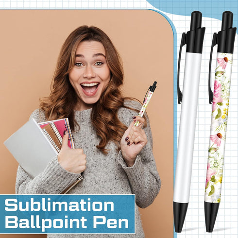 Yexiya Sublimation Pens, Blank Heat Transfer Ballpoint Pen with Shrink Wrap, Customized Clip for School Supplies
